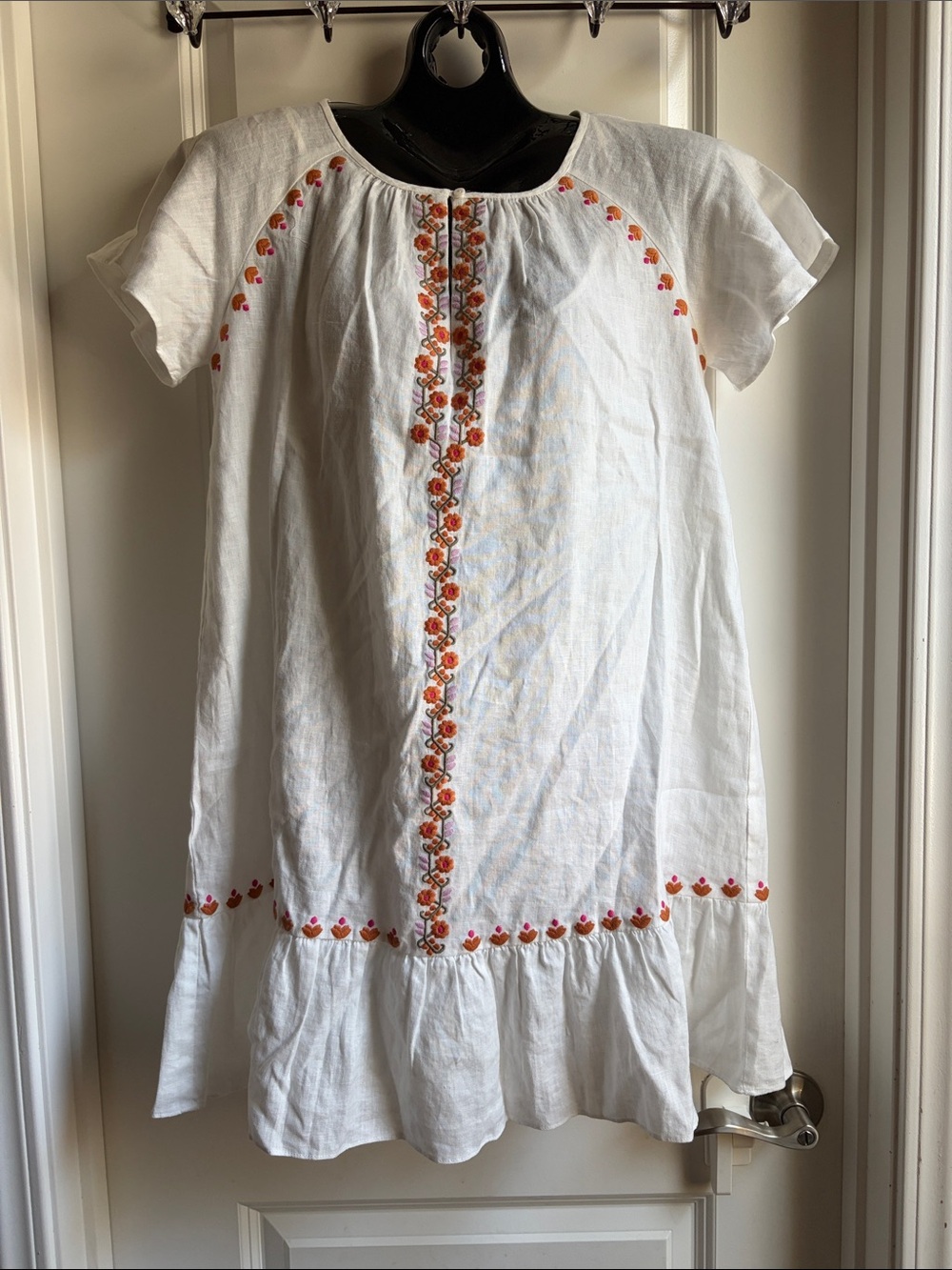 Madewell White Midi Dress with Orange Embroidered Trim